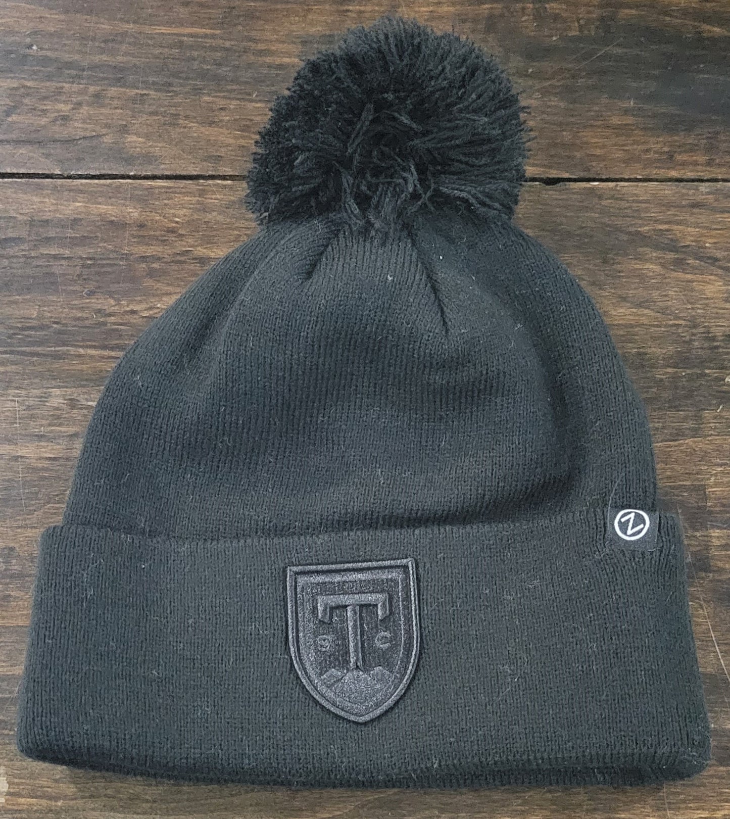 Pom Black Knit Beanie