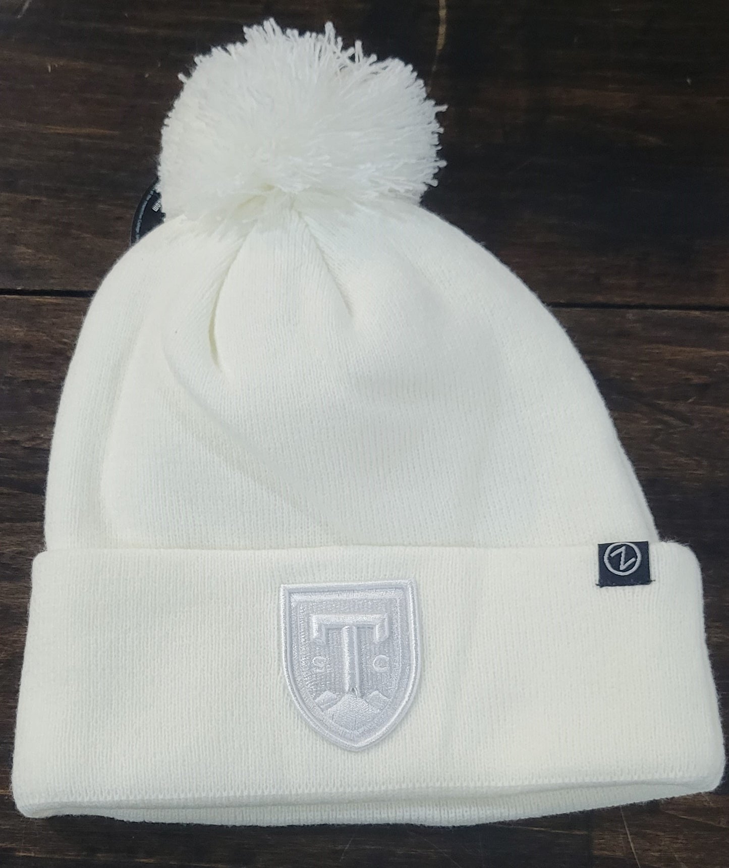 Pom White Knit Beanie